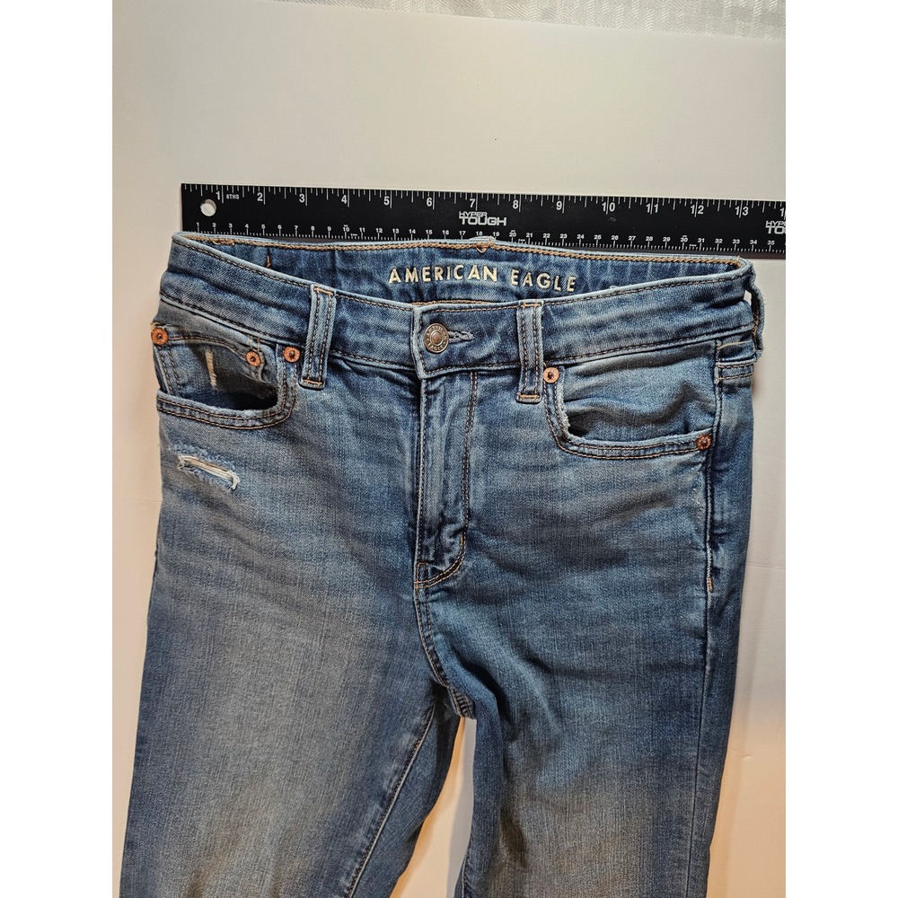 American Eagle Flare Jeans Womens 4 Blue Distressed Super High Rise - Picture 8 of 9